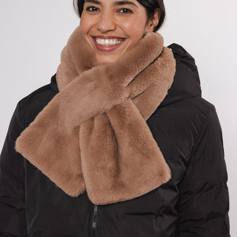 Rino & Pelle Stip Faux Fur Scarf - Twig