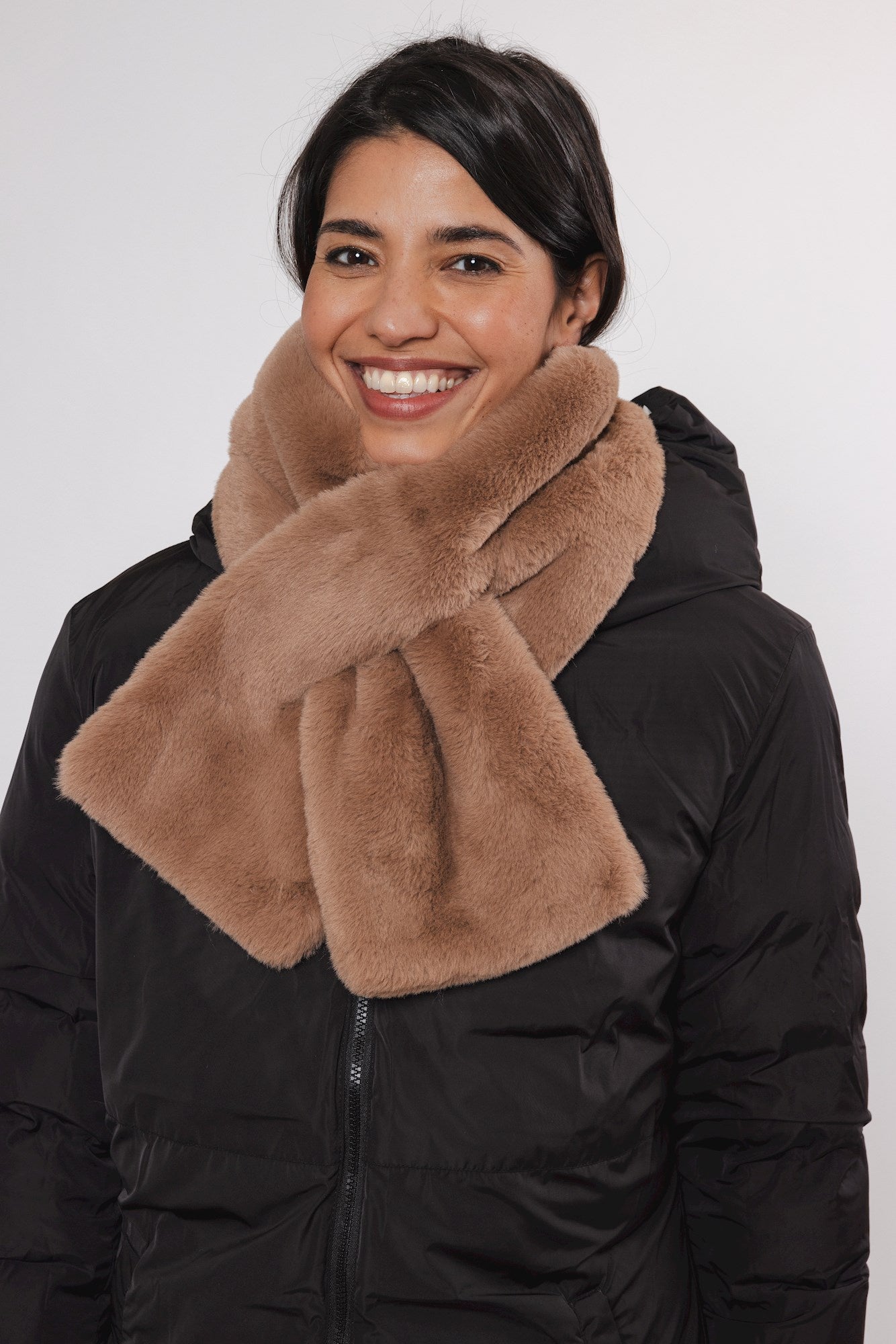 Rino & Pelle Stip Faux Fur Scarf - Twig