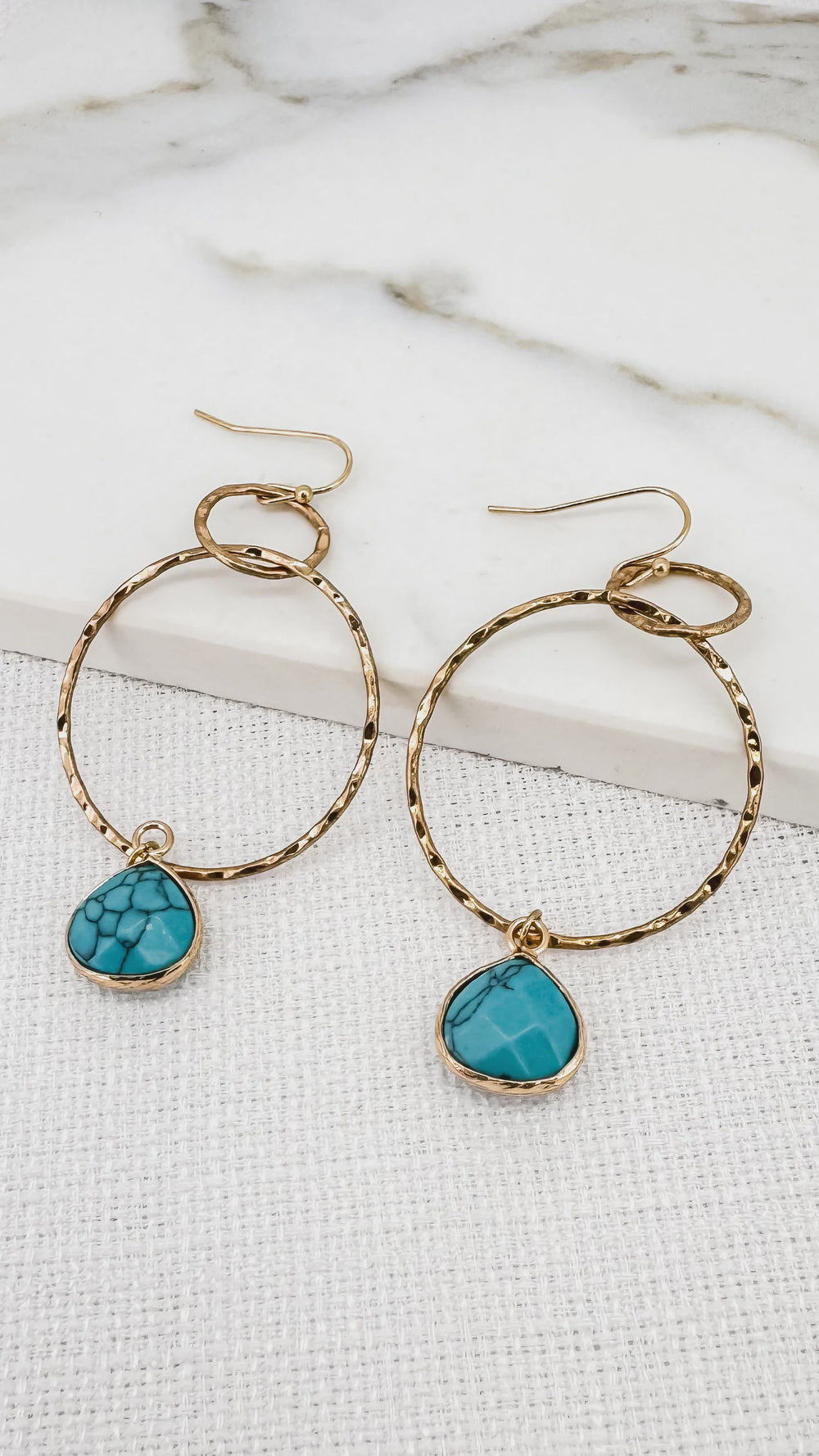 Double Hoop Gold Earrings - Turquoise