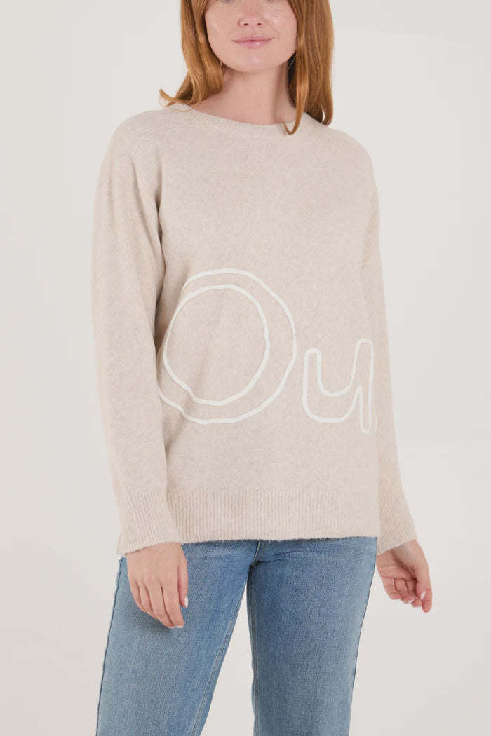 Oui Embroidered Jumper - Beige