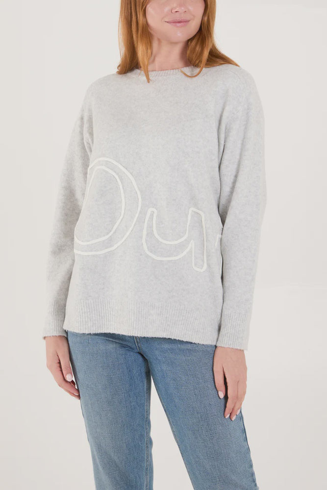 Oui Embroidered Knitted Jumper - Grey