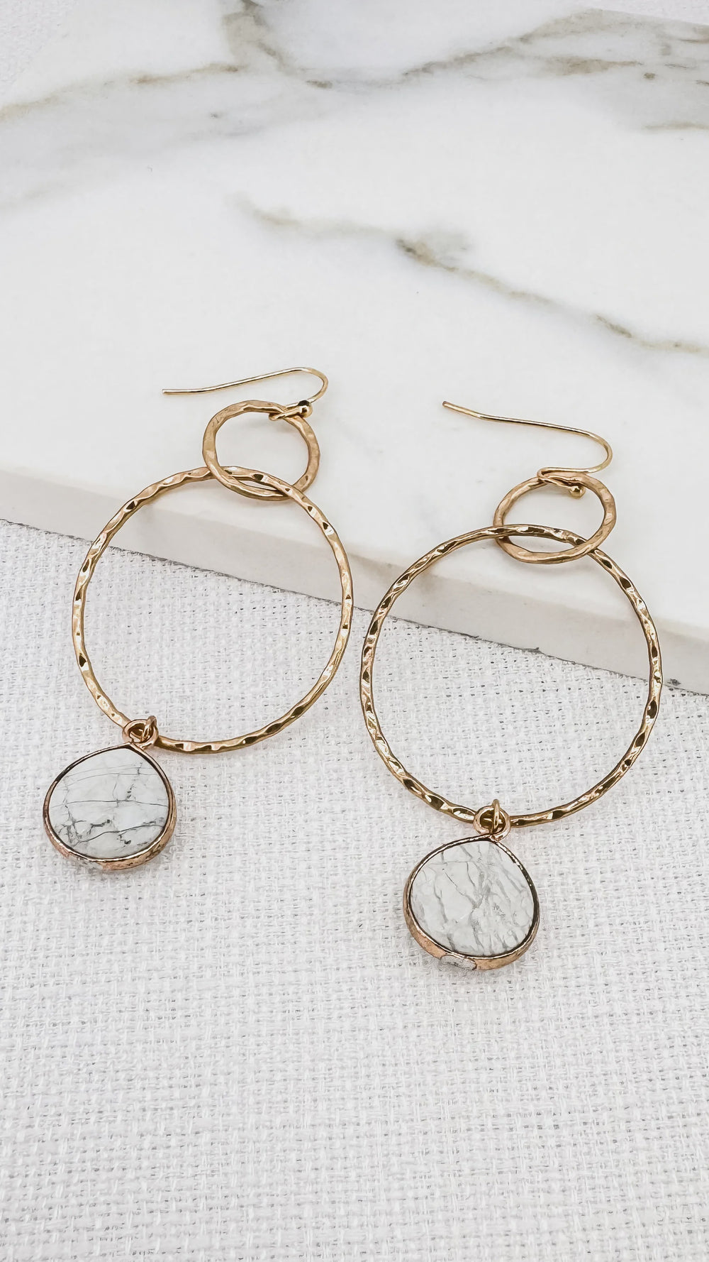 Double Hoop Gold Earrings - White