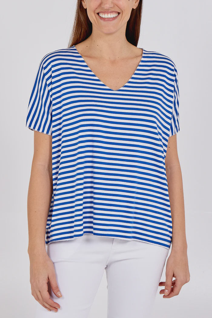 V Neck Striped T-Shirt - Blue