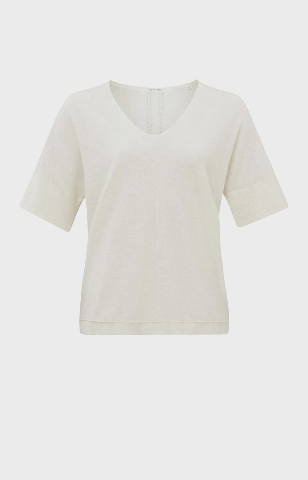 YAYA Short Sleeve V Neck Sweater - Off White