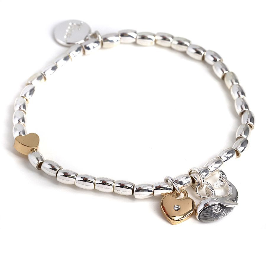 Silver Plated Bracelet - Heart & Whale Charms