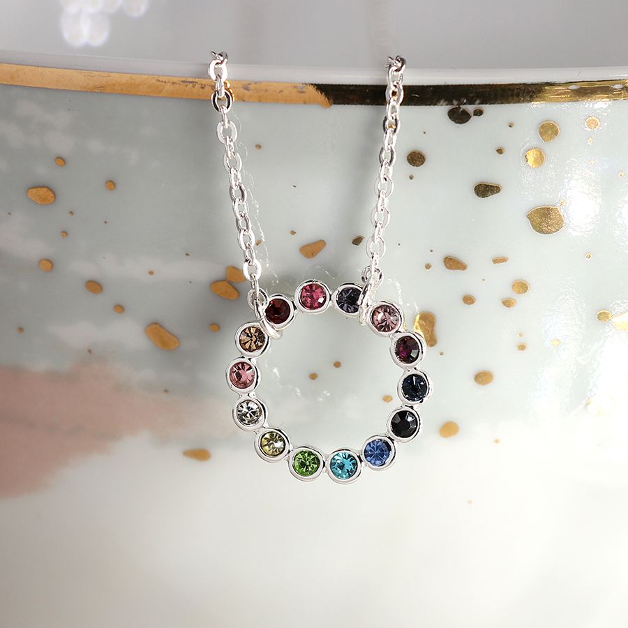 
                  
                    Silver Plated Circle & Rainbow Crystal Necklace
                  
                