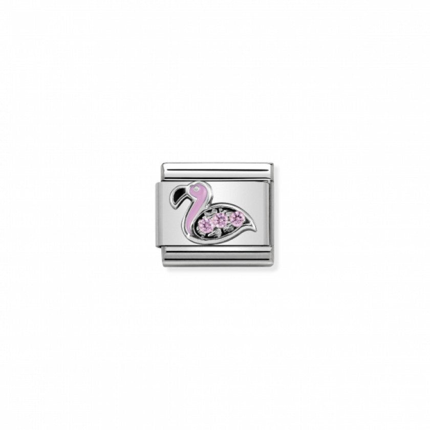 Nomination Classic Link Cubic Zirconia and Silver Pink Flamingo Charm