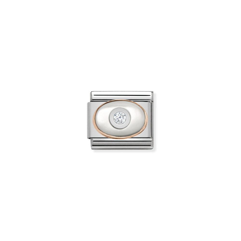Classic Link Mother-of-Pearl 9K Rose Gold White with White Cubic Zirconia Charm