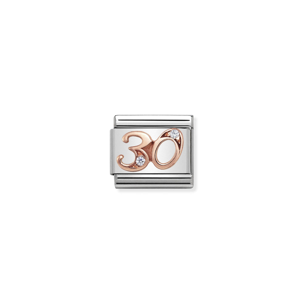 Classic Link Number 30 Rose Gold and Cubic Zirconia Charm