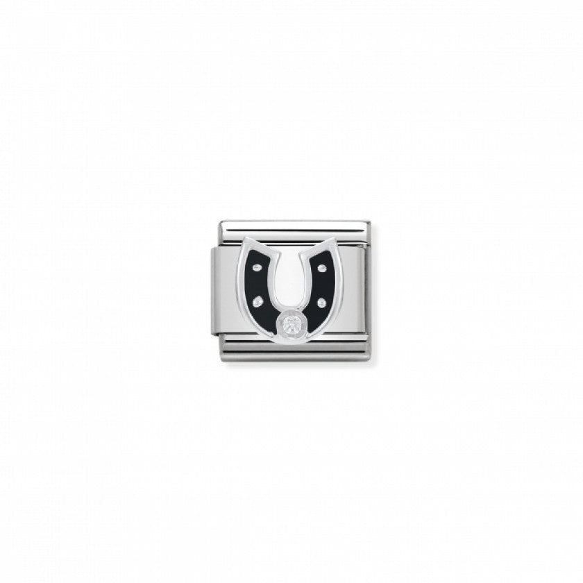 Nomination Classic Link Cubic Zirconia and Enamel Black Horseshoe Charm