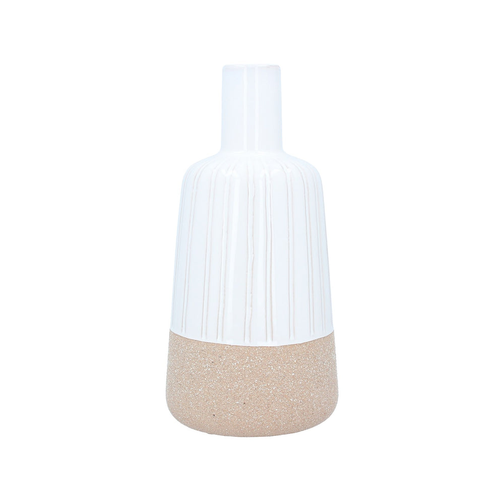 Gisela Graham Small Ceramic Decorative Bottle Vase - White Demi-Glazed