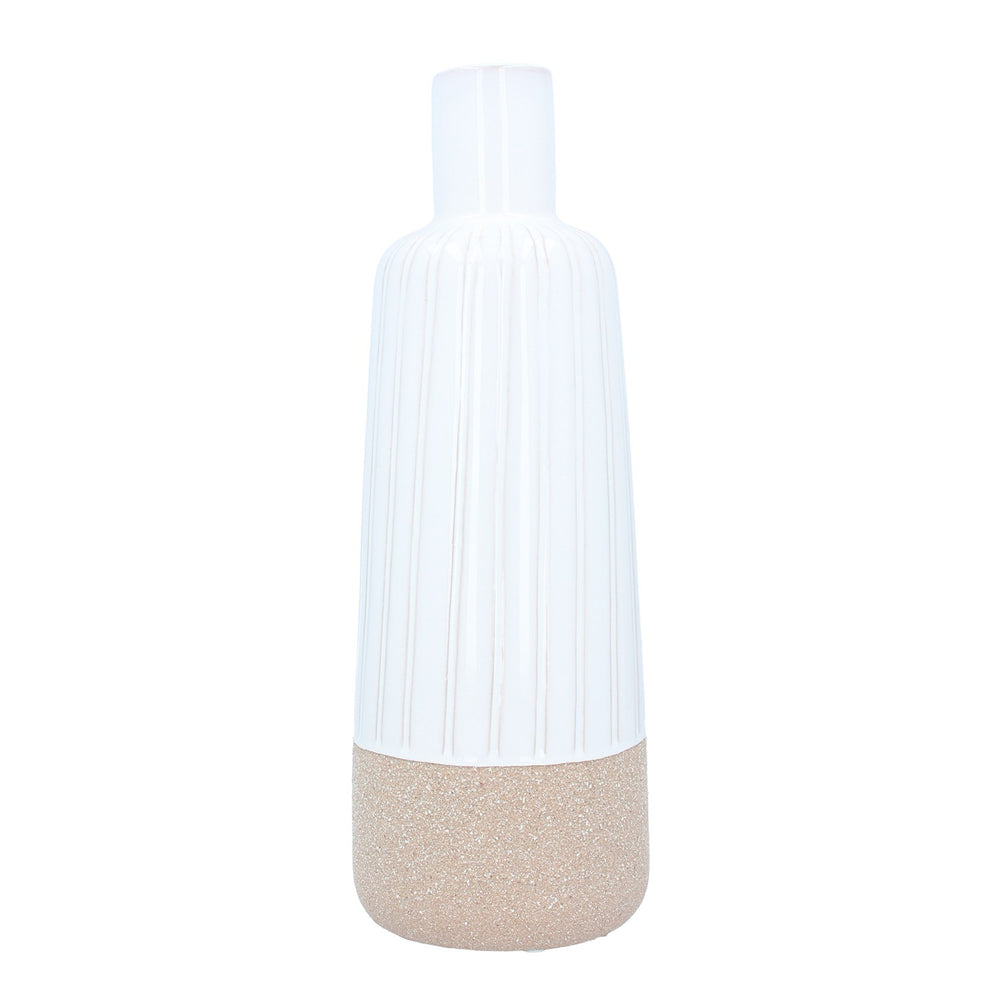 Gisela Graham Large Ceramic Decorative Bottle Vase - White Demi-Glazed