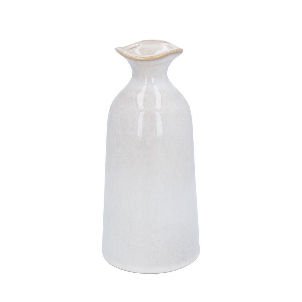 Gisela Graham Medium Ceramic Decorative Vase - White Smooth Funnel Top