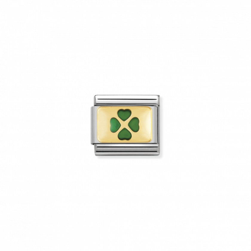 Nomination Gold and Enamel Good Luck Green Four-Leaf Clover Charm