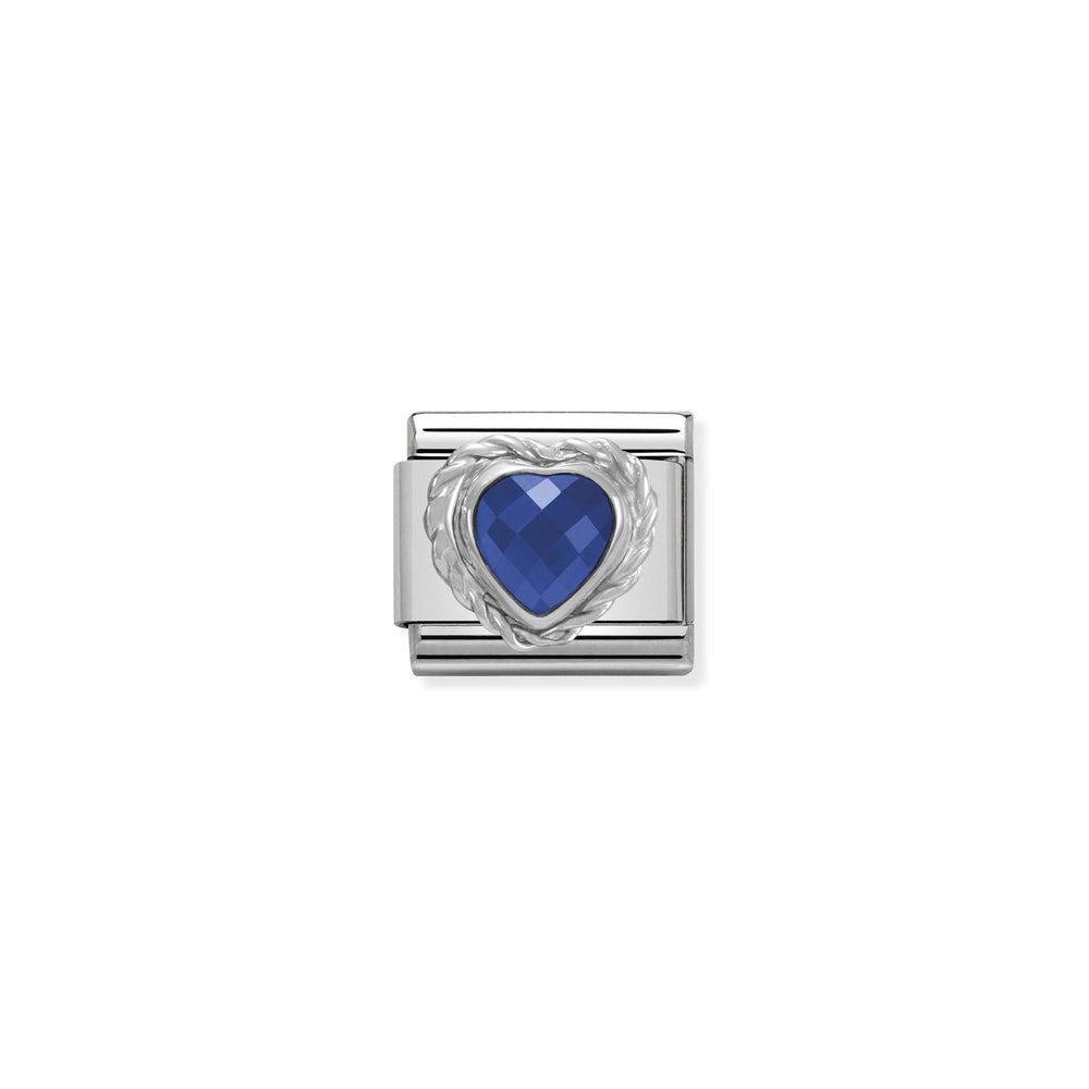 Nomination Classic Link Faceted Blue Cubic Zirconia Heart With Twisted Silver Charm