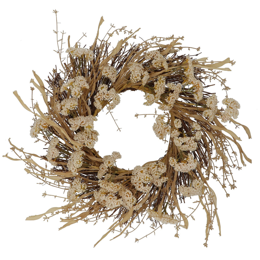 Gisela Graham Wreath - Twig Cream Achillea
