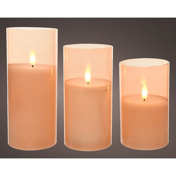 Amber Warm White LED Glass Votive Candle Set