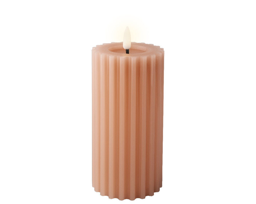 Light Pink Fluted Wax LED Candle - 17cm