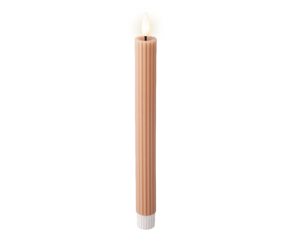 Light Pink Fluted Wax LED Dinner Candle - 24cm