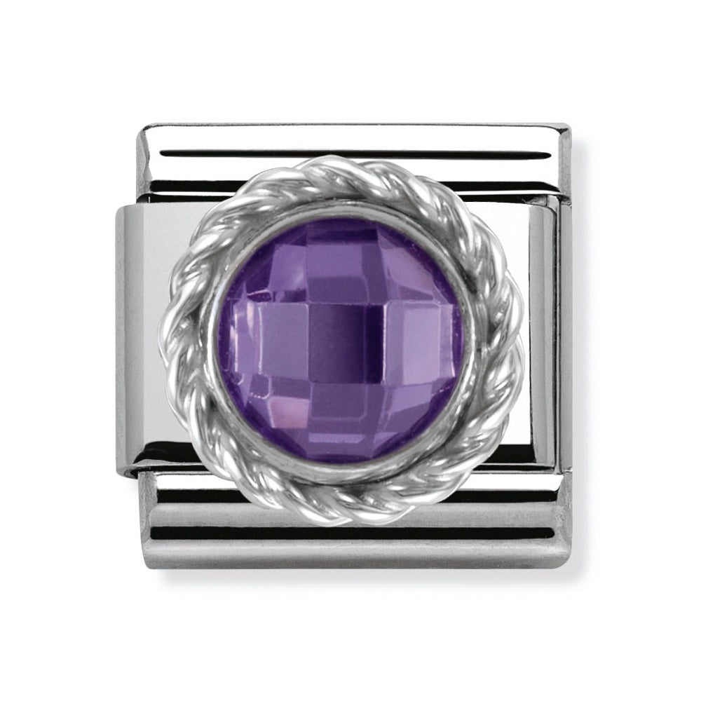 Nomination Classic Link Faceted Purple Cubic Zirconia Circle with twisted Silver Charm