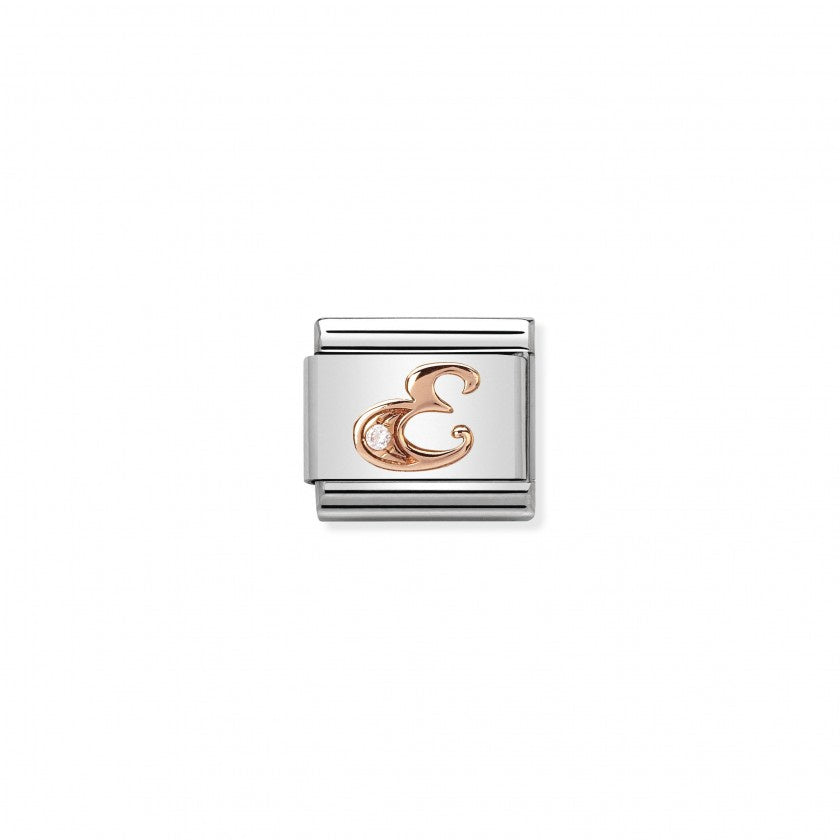 Classic Link 9K Rose Gold and Cubic Zirconia Letter E Charm