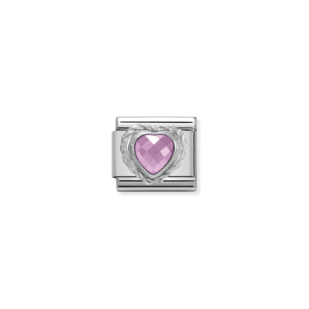 Nomination Classic Link Faceted Pink Cubic Zirconia Heart With Twisted Silver Charm