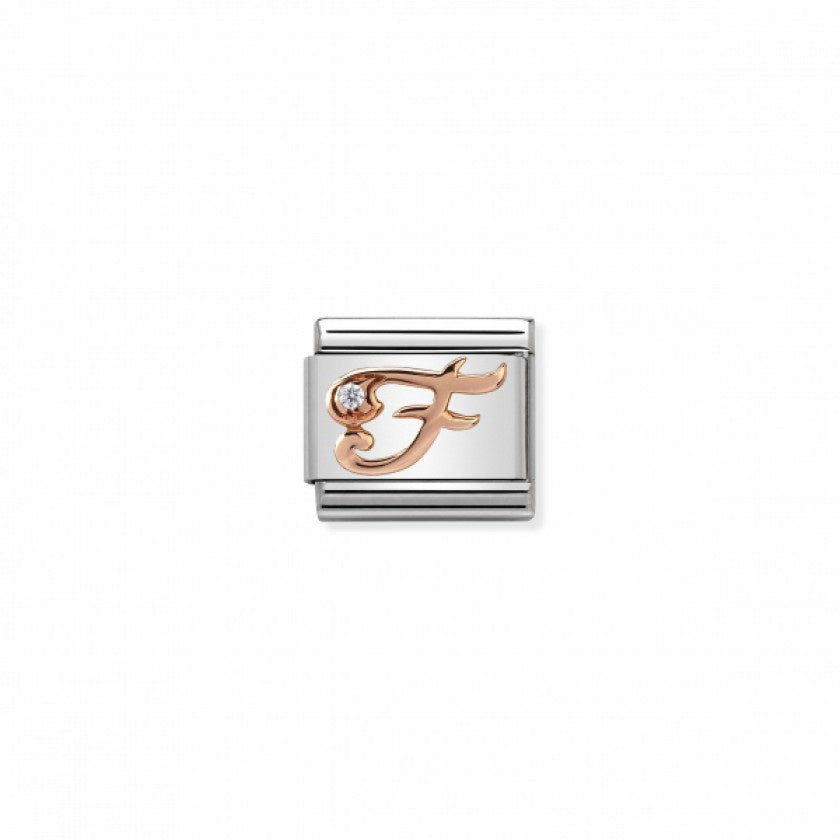 Classic Link 9K Rose Gold and Cubic Zirconia Letter F Charm