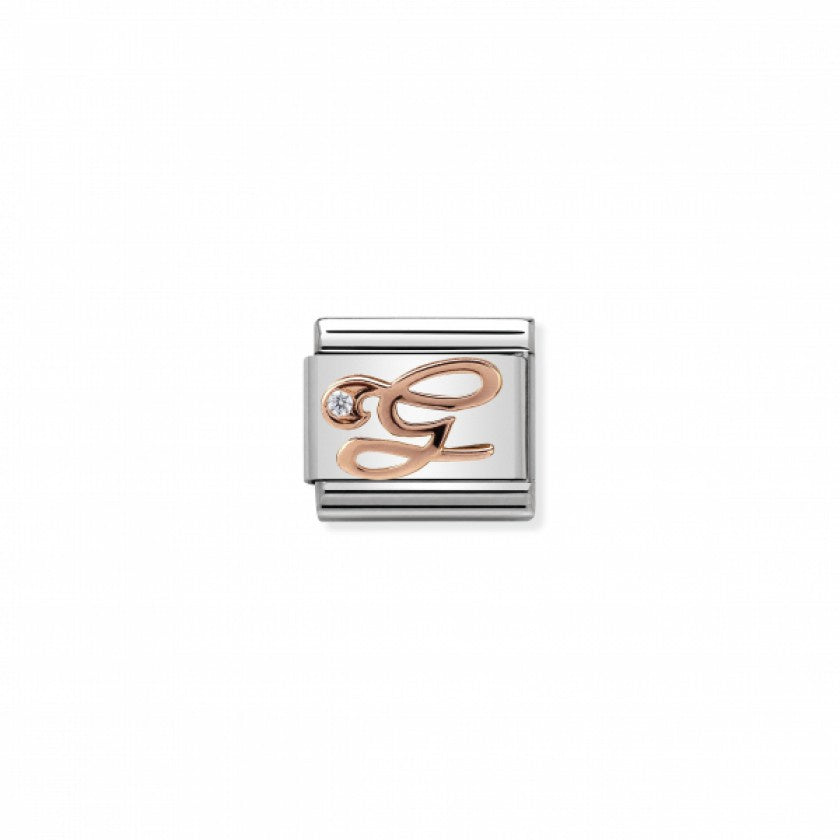 Classic Link 9K Rose Gold and Cubic Zirconia Letter G Charm