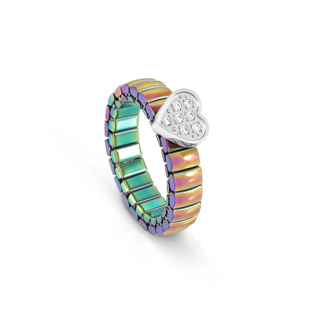 Nomination Coloured Stretch Ring - CZ Heart