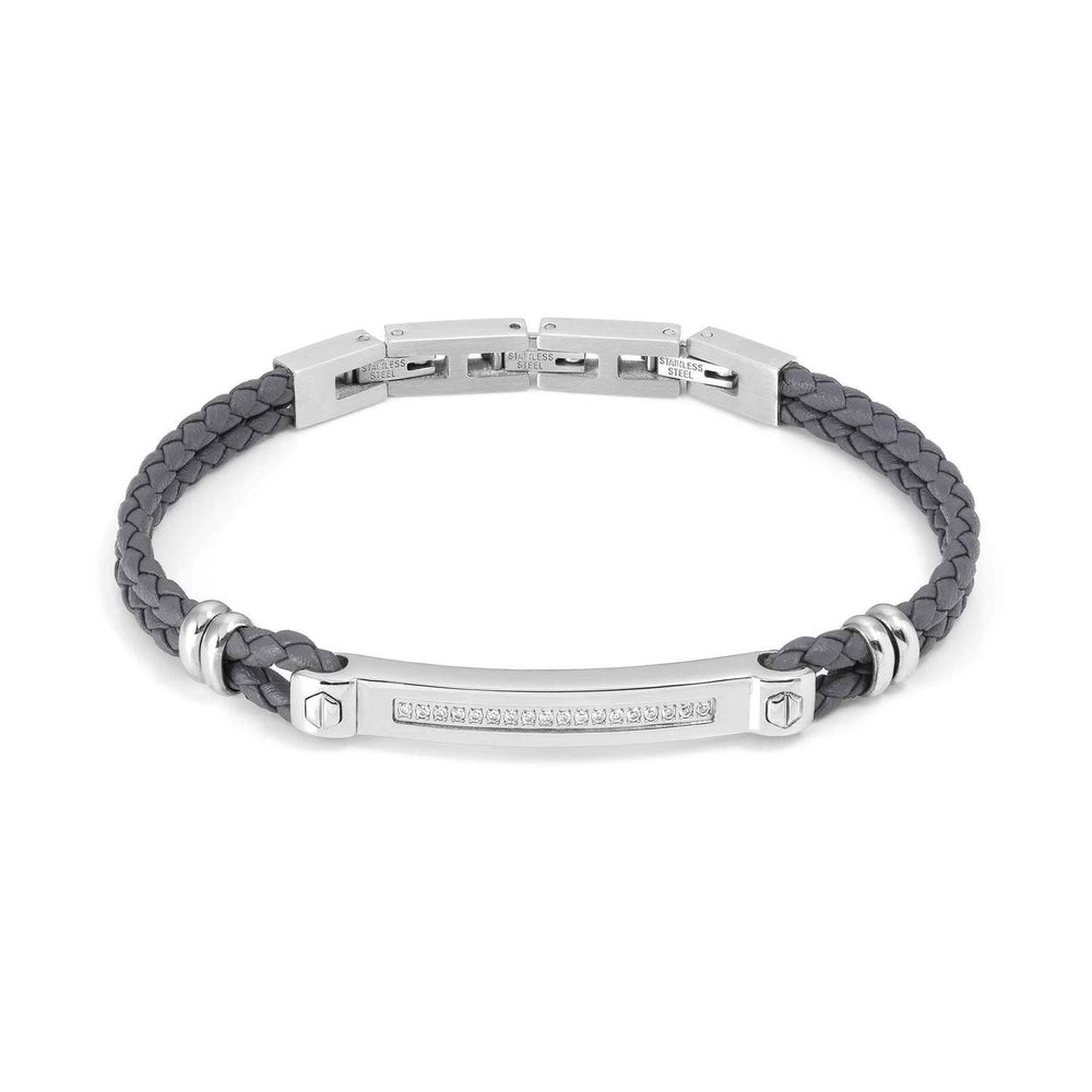 Nomination Manvision Bracelet - Clear CZ & Grey Synthetic Leather
