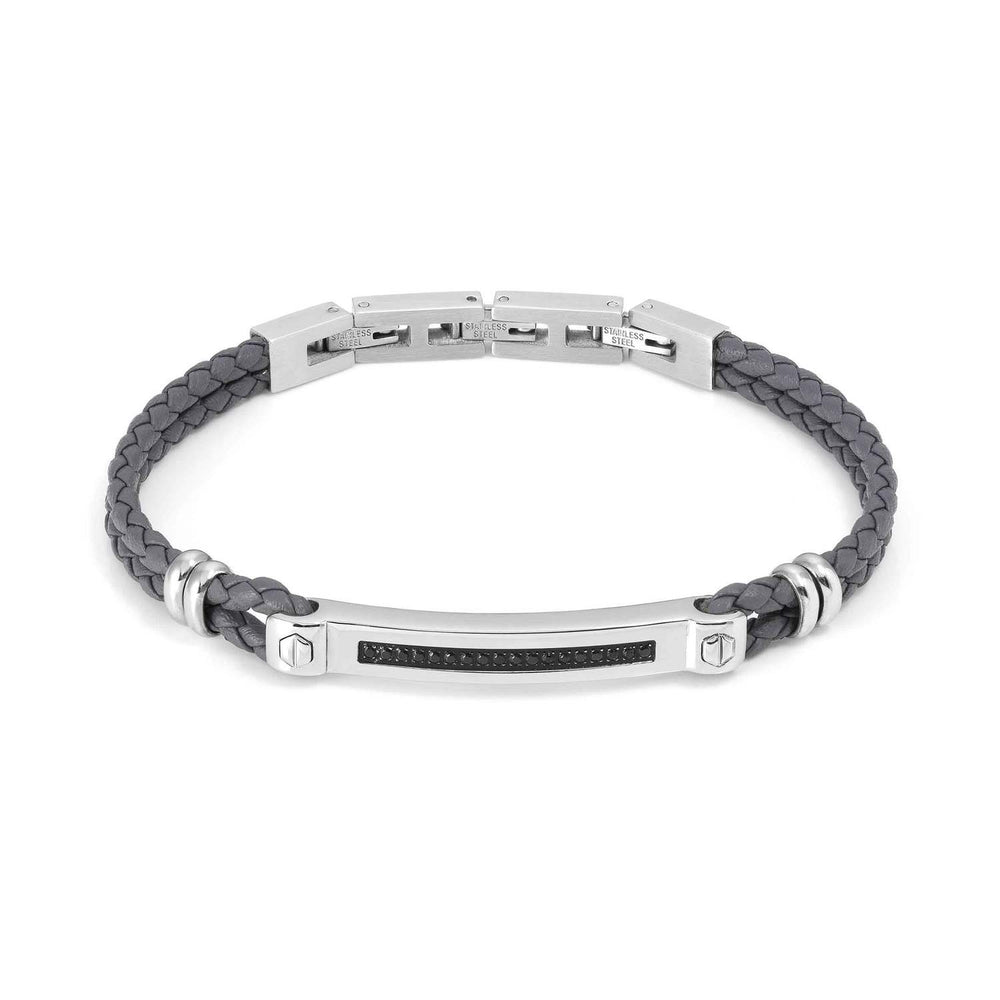 Nomination Manvision Bracelet - Black CZ & Grey Synthetic Leather