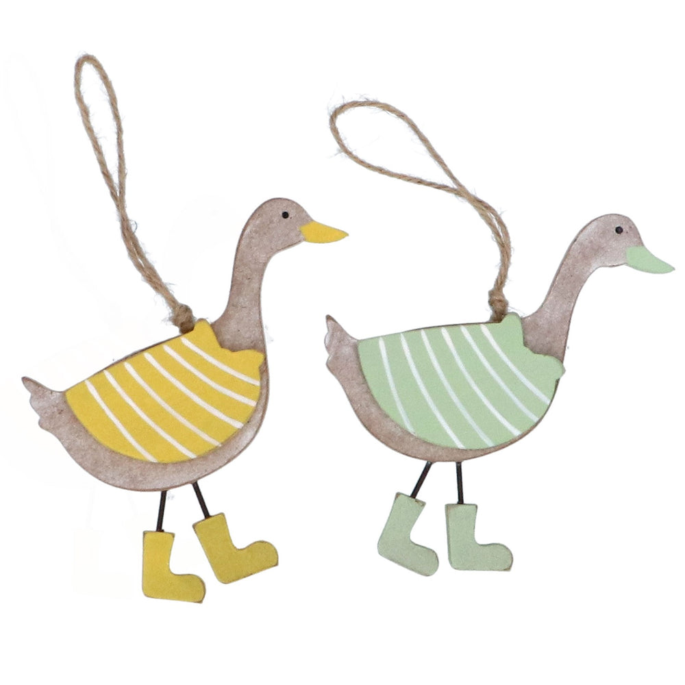 Gisela Graham Wooden Hanging Decoration - Yellow/Green Duck 2as