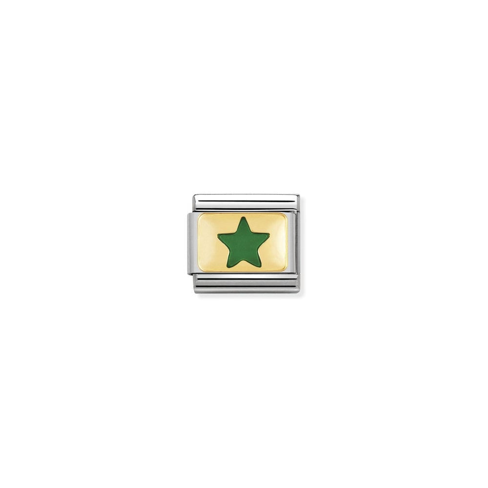 Nomination Classic Link Gold and Enamel Green Star Charm