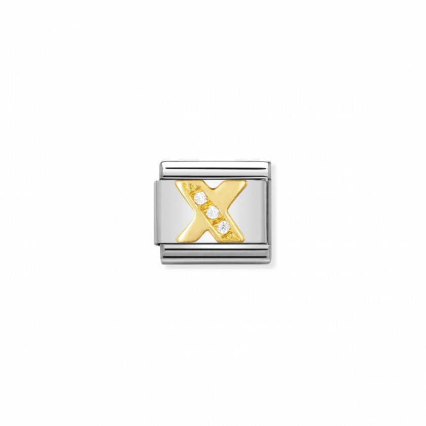 Nomination Classic Link Gold and Cubic Zirconia Letter X Charm