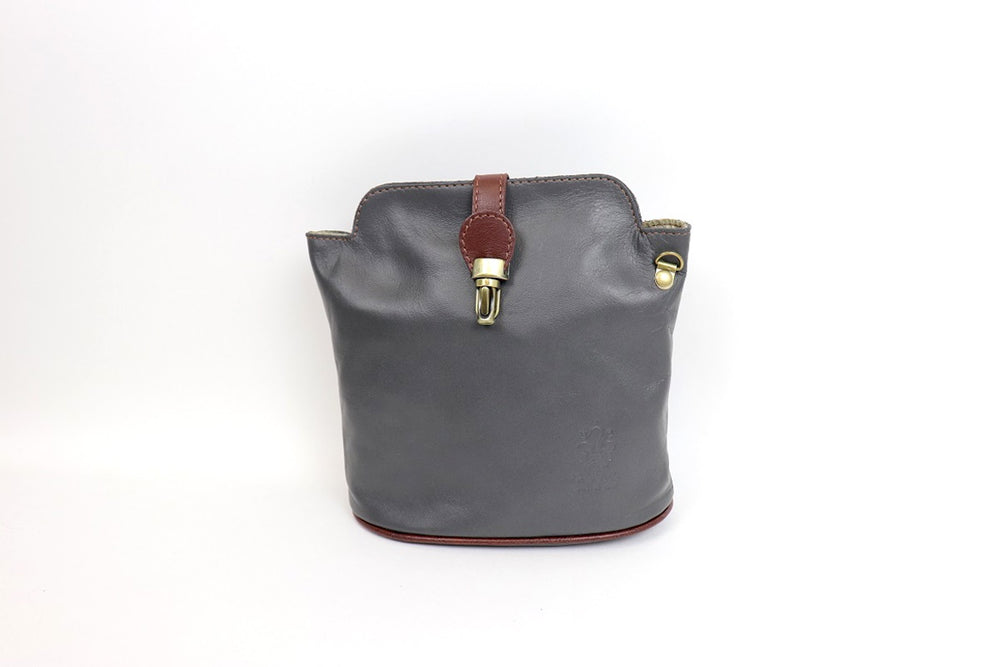 Bagitali Venecia Leather Clip Crossbody Bag - Dark Grey