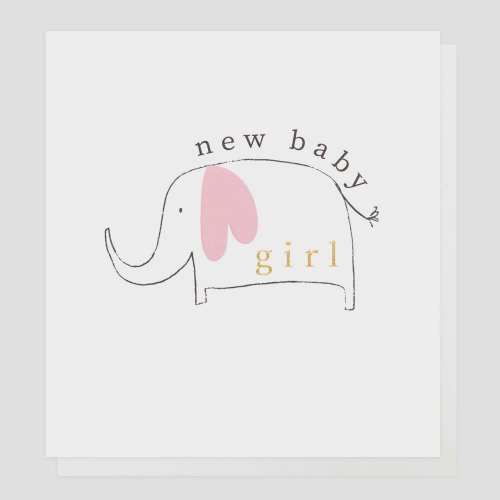 Caroline Gardner New Baby Girl Pink Elephant Greetings Card