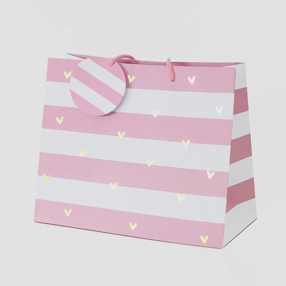 Pink Stripe Hearts Gift Bag - Large