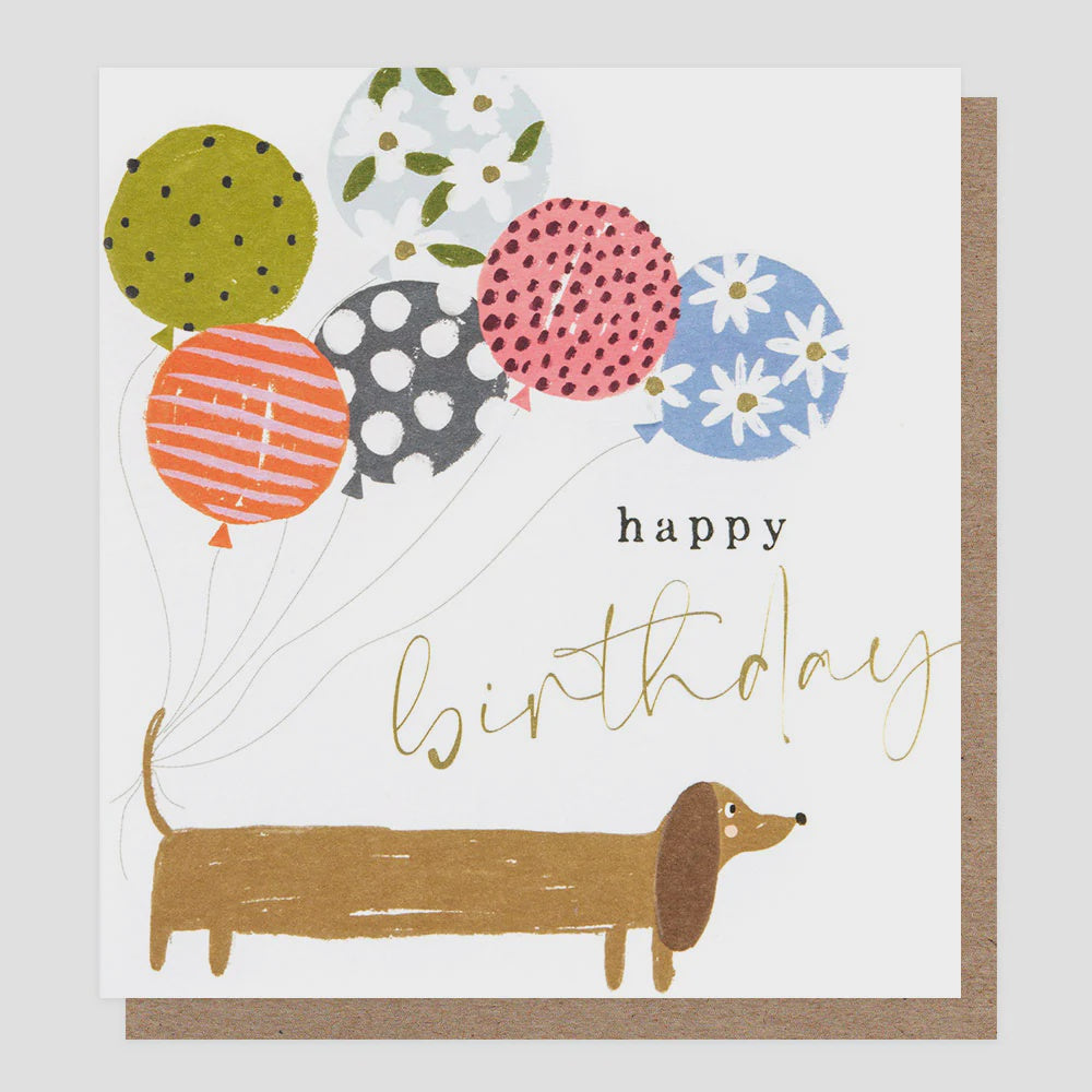 Caroline Gardner Sausage Dog & Balloons Greetings Card