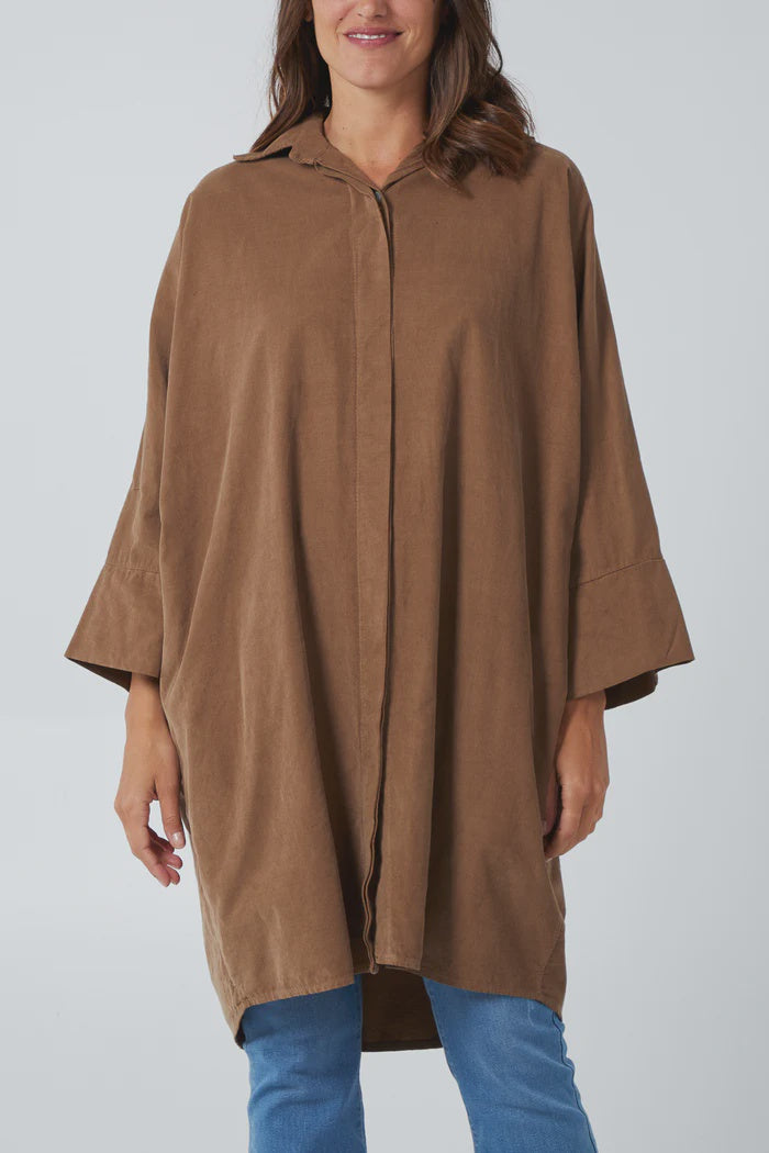 Baby Cord Button Through Shirt - Camel