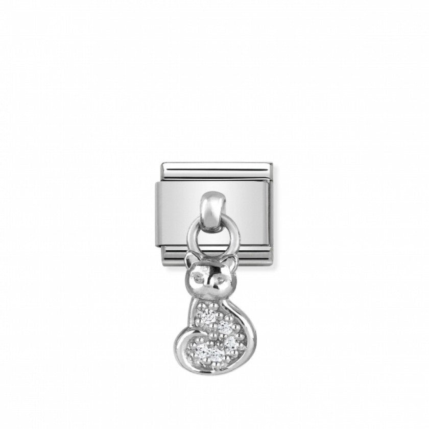 Nomination Classic Link Charm Silver and Cubic Zirconia Cat Pendant Charm