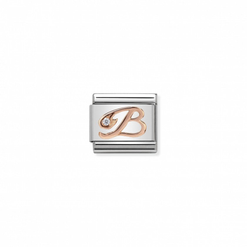 Classic Link 9K Rose Gold and Cubic Zirconia Letter B Charm