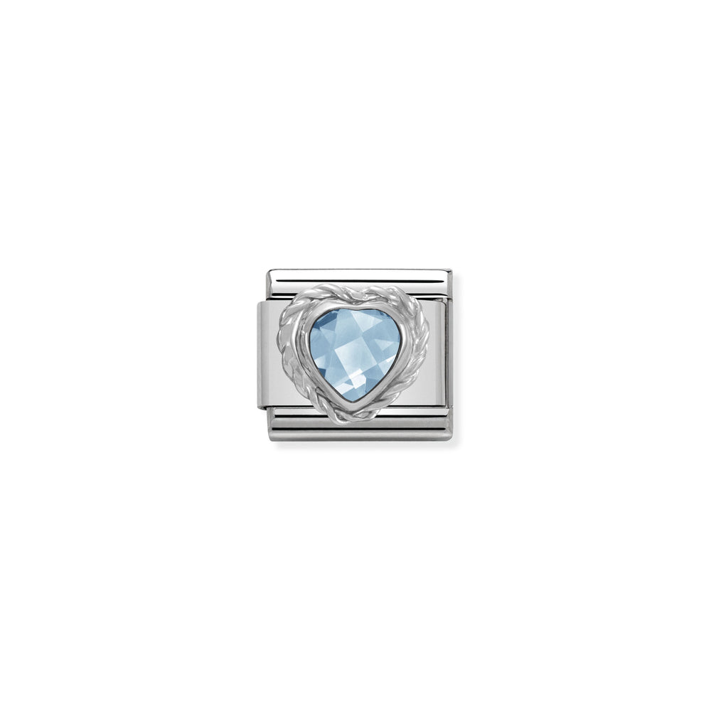 Nomination Classic Link Faceted Light Blue Cubic Zirconia Heart With Twisted Silver Charm