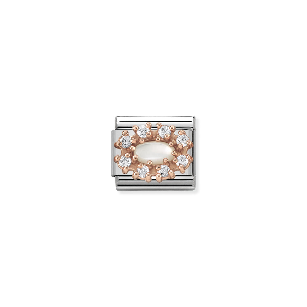 Nomination Classic Link Stones 9K Rose Gold and Cubic Zirconia White Mother of Pearl
