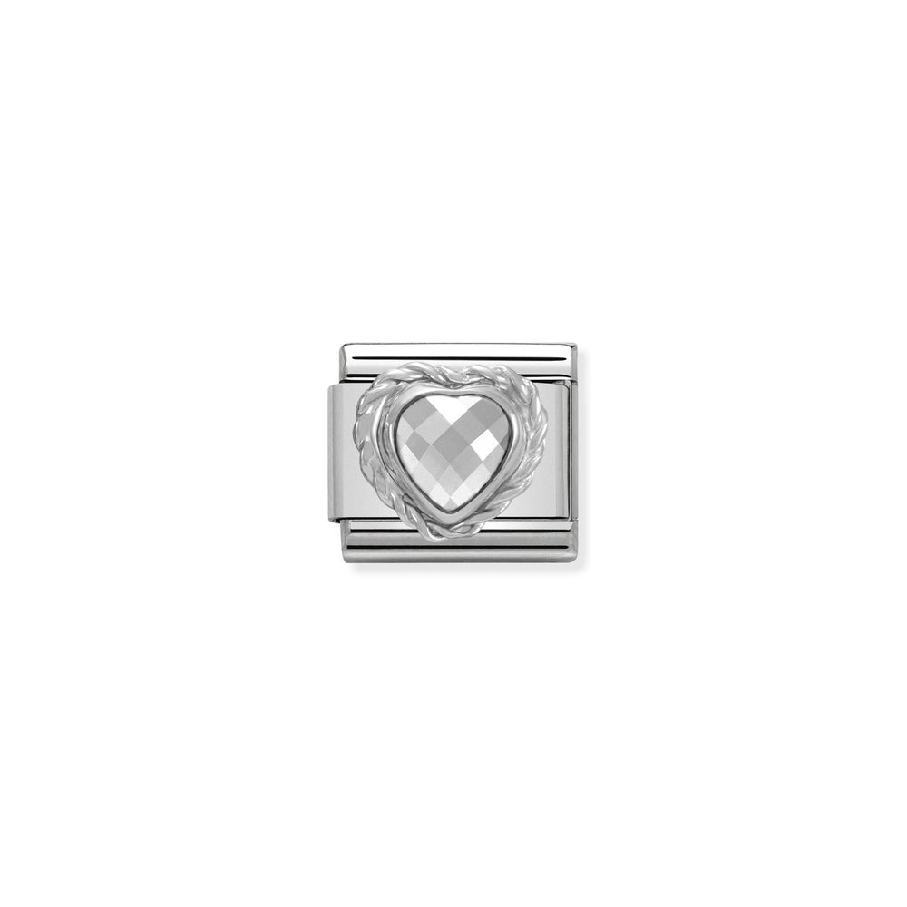 Nomination Classic Link Faceted White Cubic Zirconia Heart with twisted Silver Charm