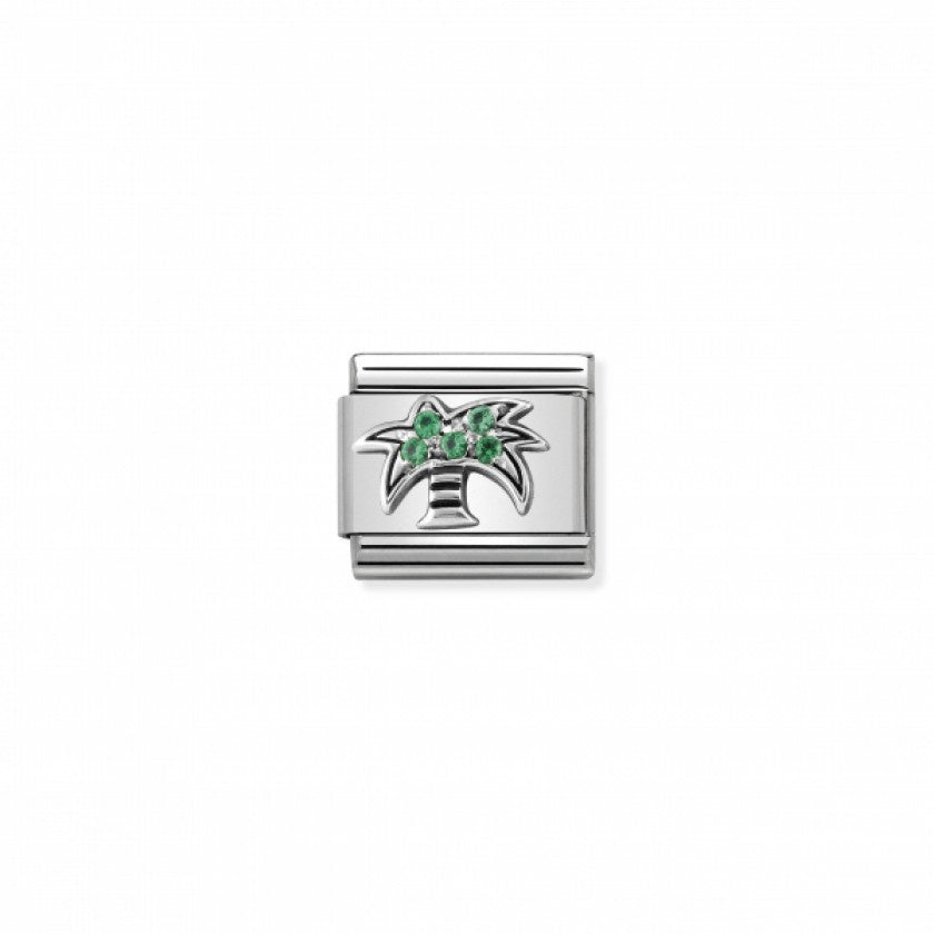 Nomination Classic Link Cubic Zirconia and Silver Green Palm Tree Charm