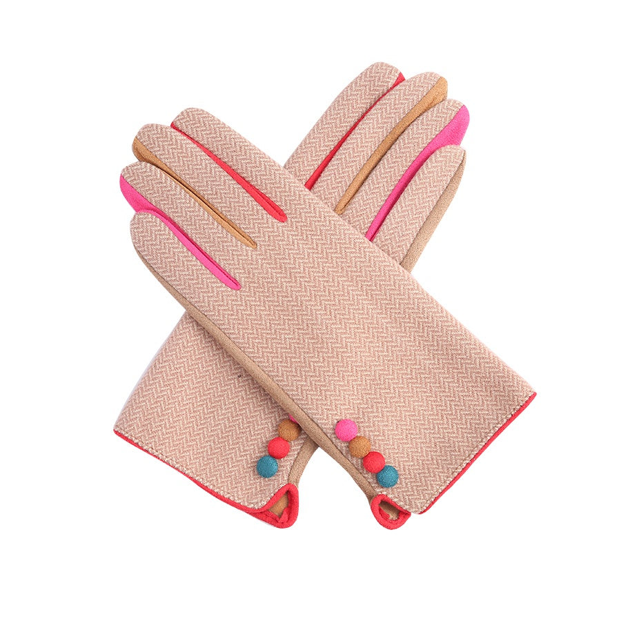 Pink Gloves With Button Detail