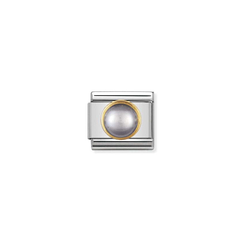 Nomination Classic Link Round Stones 18K Gold - Grey Pearl