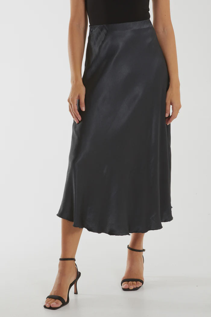 Long Satin Skirt - Charcoal