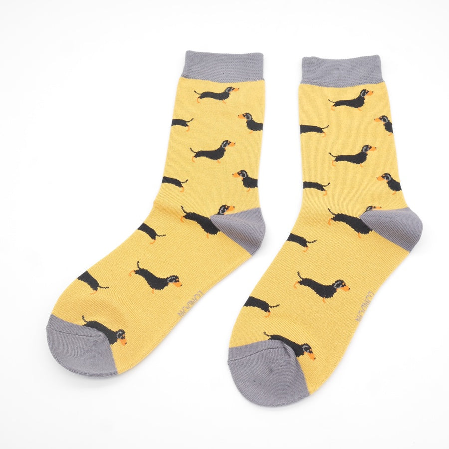 Miss Sparrow Ladies Socks -Little Sausage Dogs - Yellow