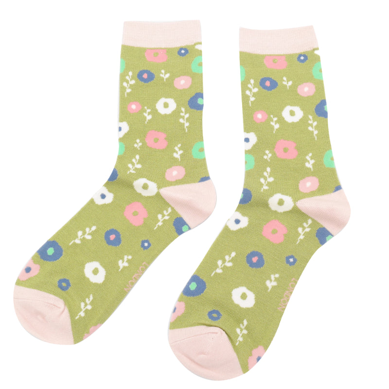 Miss Sparrow Ladies Socks Floral Pattern - Green